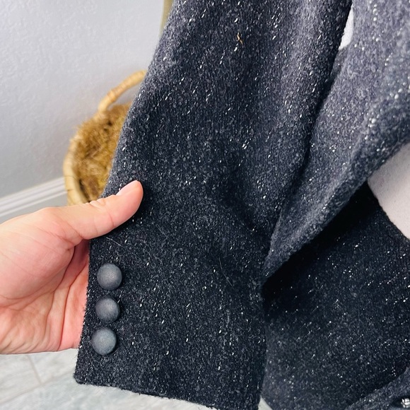 Vintage Ann Tjian For Kenar Petite Tweed Charcoal Mini Skirt Blazer Suit SET - Picture 6 of 13